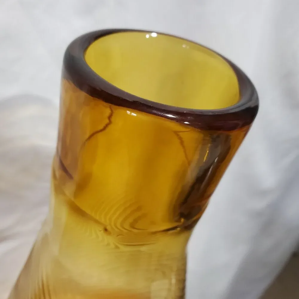Vintage MCM Amber Blown Glass Swirl Large Vase Decor, 16